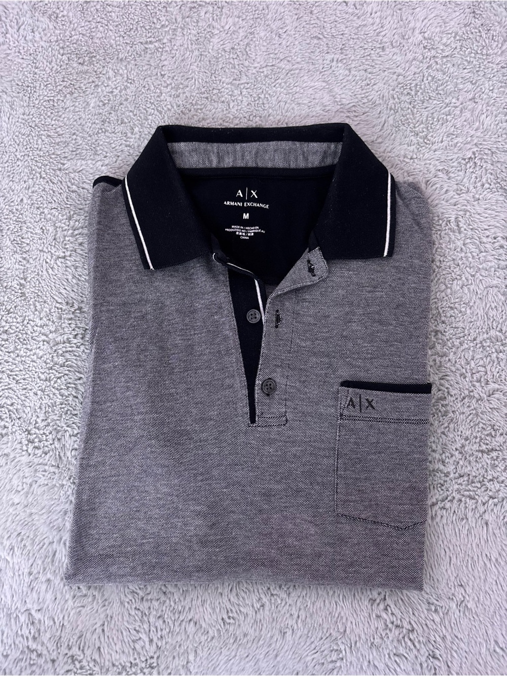 Armani Exchange Men's Gray Polo with Black Trim